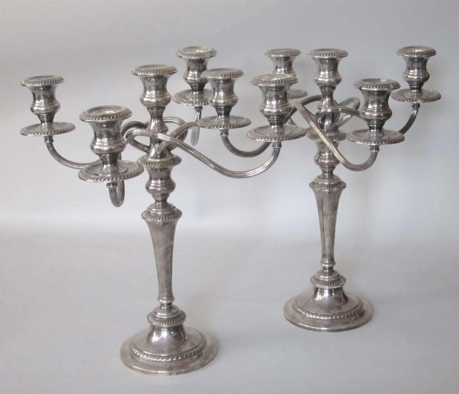 Pair of five-light sterling silver candelabra gorham corporation, providence, ri, 20th century