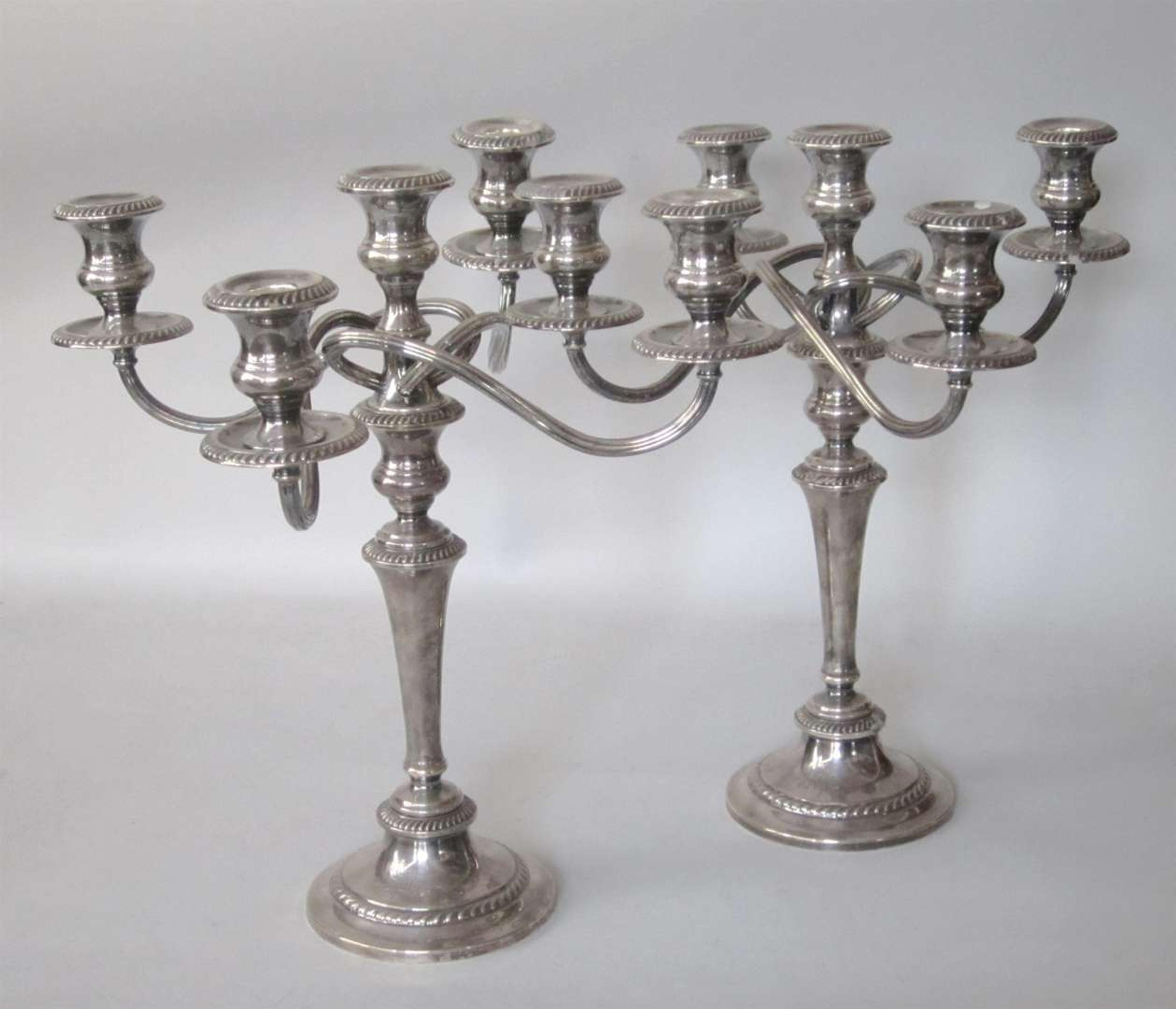 Pair of five-light sterling silver candelabra gorham corporation, providence, ri, 20th century