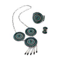 Mosaic Inlay Sunface Necklace, Cuff Bracelet, and Ring Set
