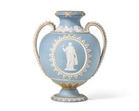 A Wedgwood Parcel Gilt Jasperware Twin-Handle Dip Vase
