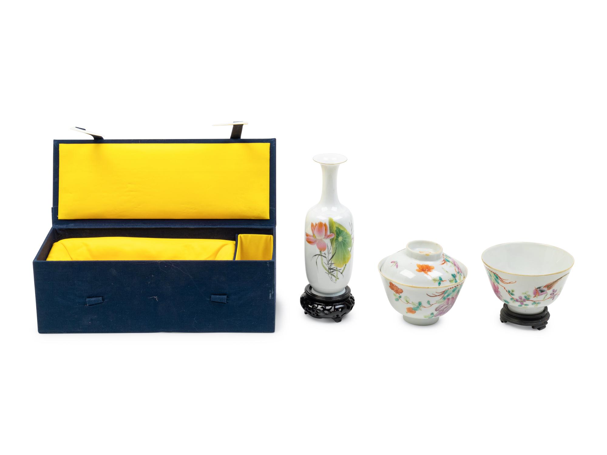 Three Chinese Famille Rose Porcelain Articles