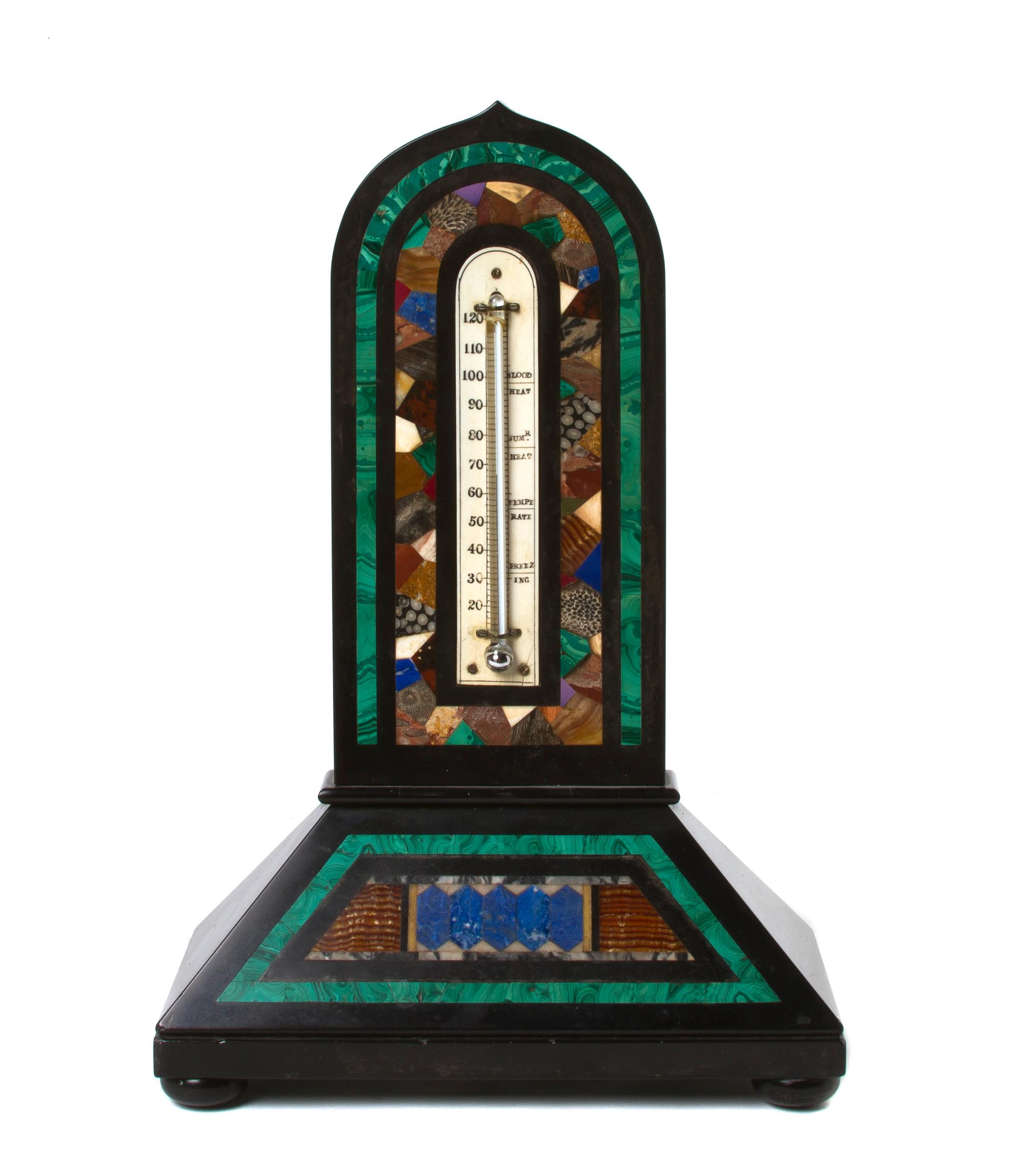 An Italian Various Marble Inlaid Table Thermometer, Height 11 1/2 inches.