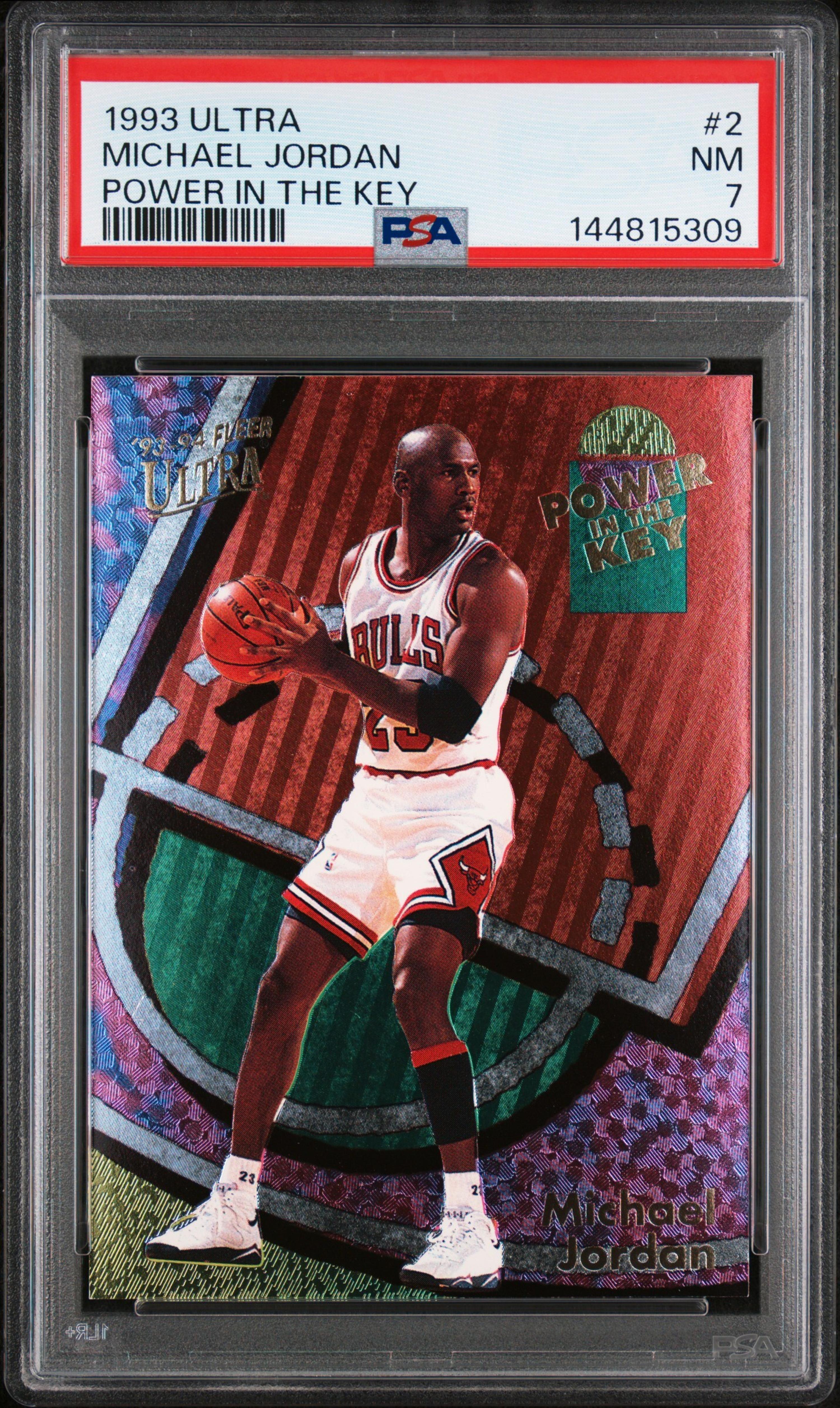 A 1993-94 Fleer Ultra Michael Jordan Power In The Key Basketball Card No. 2 (PSA 7 NM)