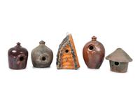 Five Redware and Stoneware Birdhouses