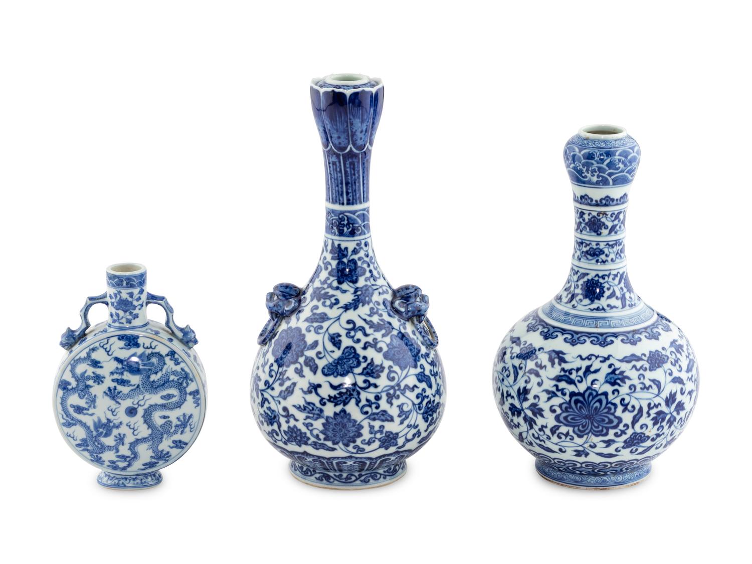 Three Chinese Blue and White Porcelain Vases
