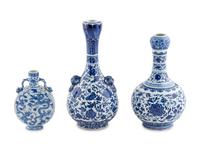 Three Chinese Blue and White Porcelain Vases