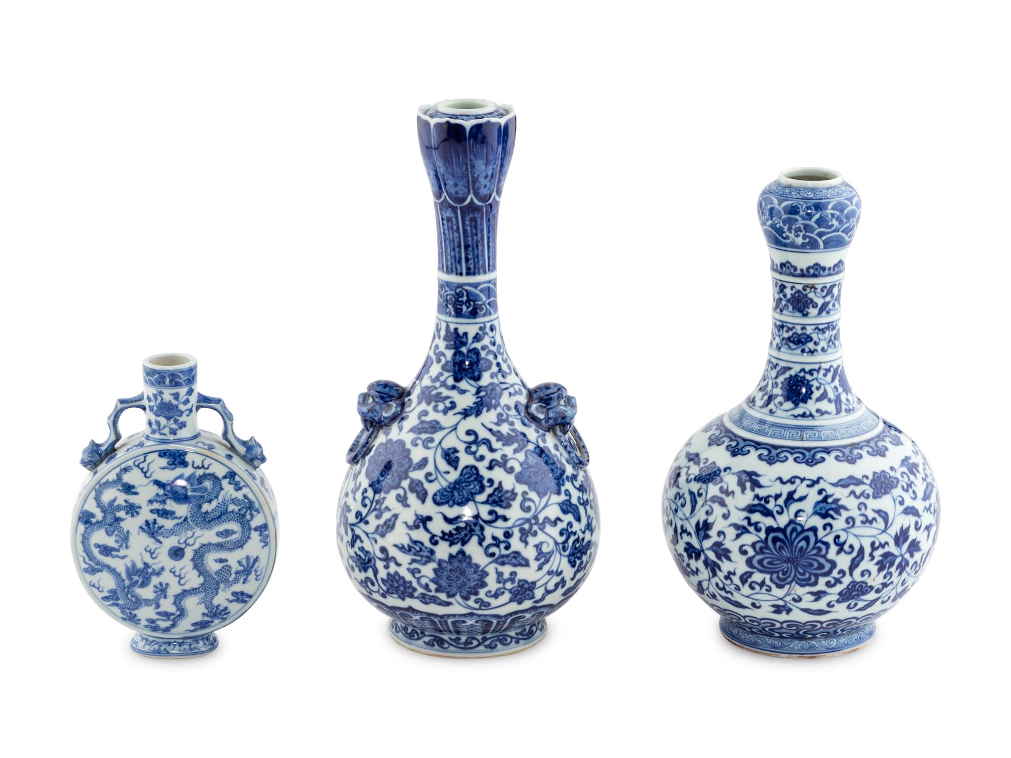 Three Chinese Blue and White Porcelain Vases