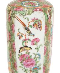 A Pair of Chinese Export Canton Famille Rose Rouleau-form Vases