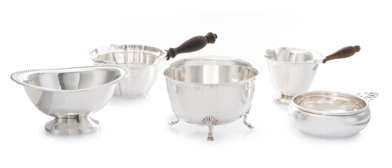A Group of American Silver Table Articles, Various Makers, 20th Century, comprising a Gorham Mfg. Co. brandy warmer, a Quaker Silver Co
