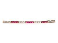 DIAMOND AND SYNTHETIC RUBY BAR BROOCH