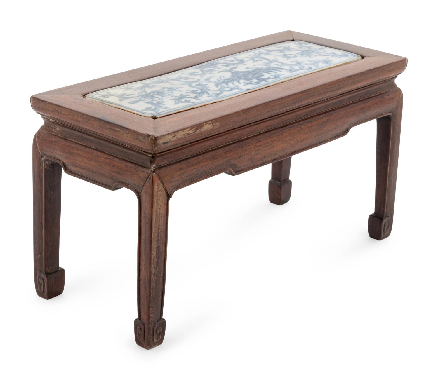 A Blue and White Porcelain Inset Diminutive Altar Table