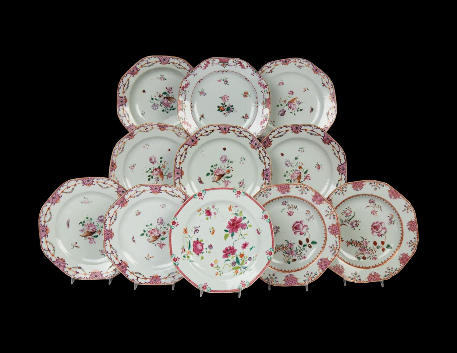 An Assembled Group of Chinese Export Famille Rose Porcelain Dishes