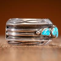 Mark Chee (Dine, 1914-1981) Heavy Silver and Lone Mountain Turquoise Cuff Bracelet