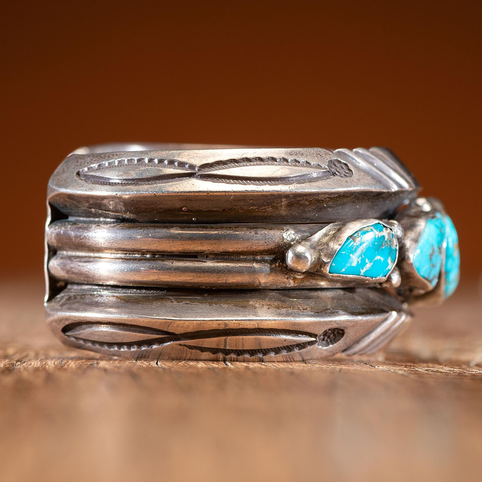 Mark Chee (Dine, 1914-1981) Heavy Silver and Lone Mountain Turquoise Cuff Bracelet