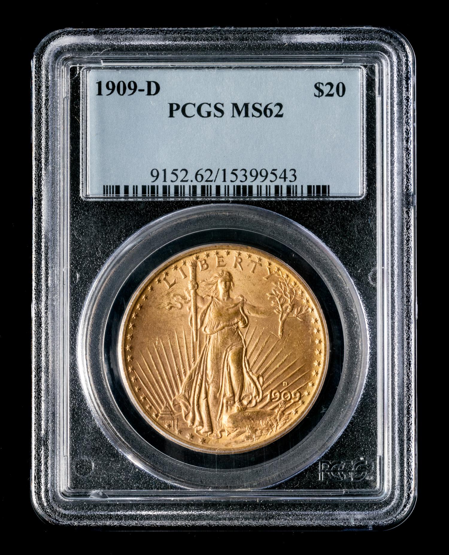 A United States 1909-D St. Gaudens $20 Gold Coin
