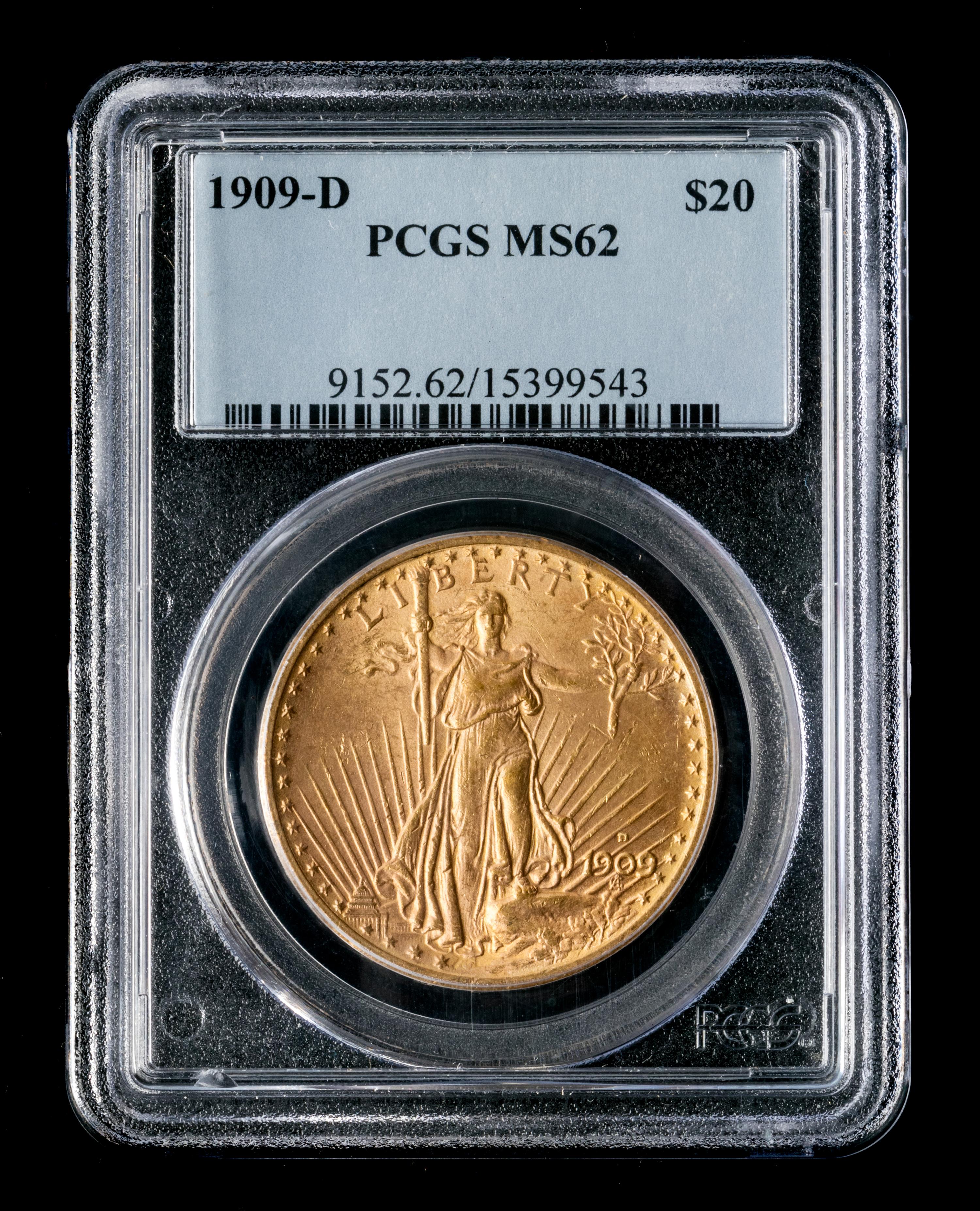 A United States 1909-D St. Gaudens $20 Gold Coin