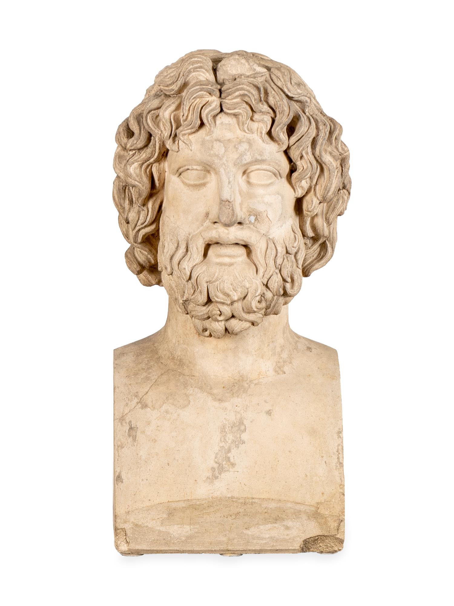 A Carved Coade Stone Bust of Zeus — LONDON, 19TH CENTURY