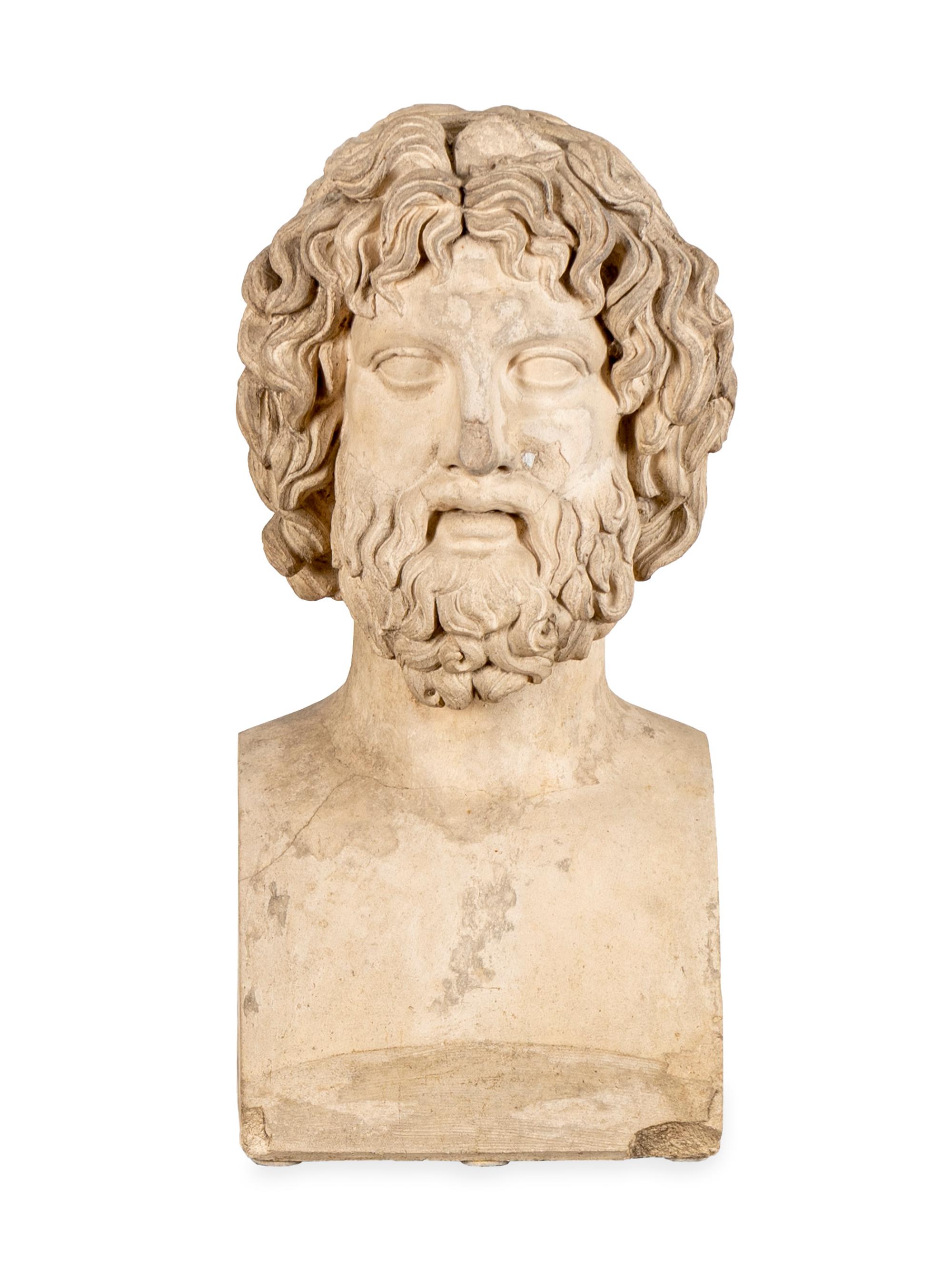 A Carved Coade Stone Bust of Zeus — LONDON, 19TH CENTURY