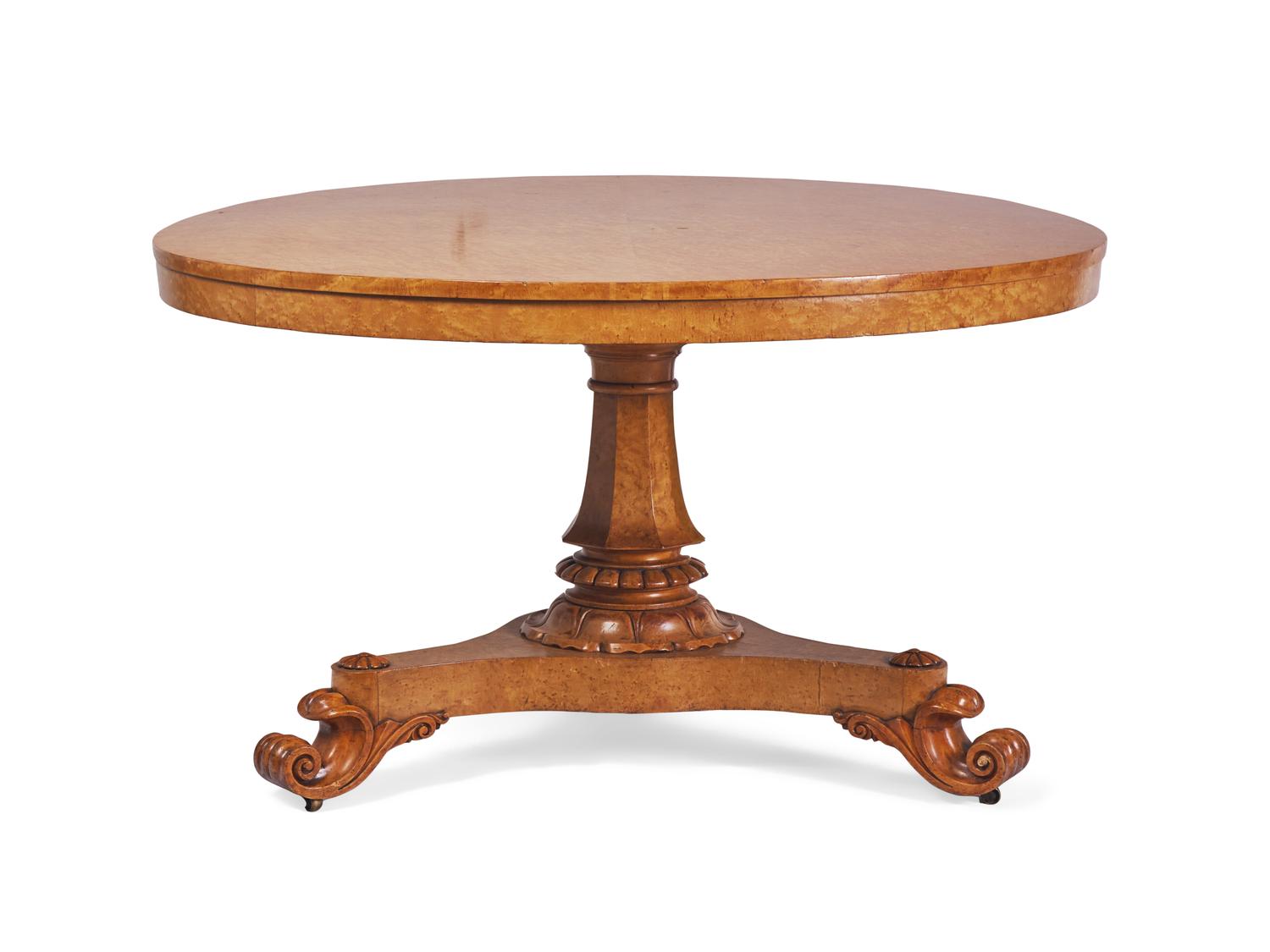 A Louis Philippe Bird's Eye Maple Tilt-Top Center Table