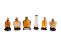 A Group of Six Chinese Hardstone Snuff Bottles
