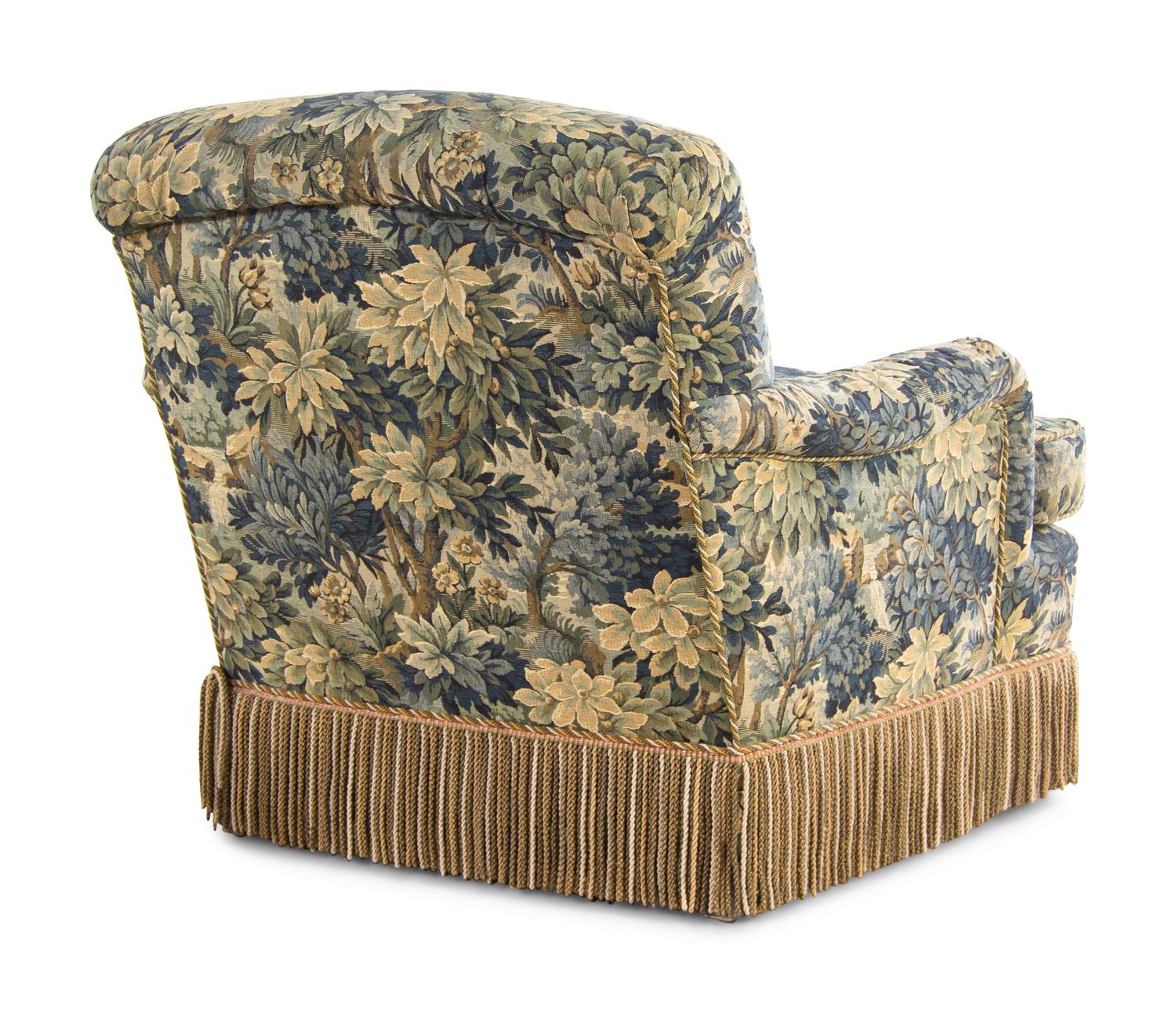 A Pair of Custom Armchairs with Verdure Upholstery and Bullion Fringe