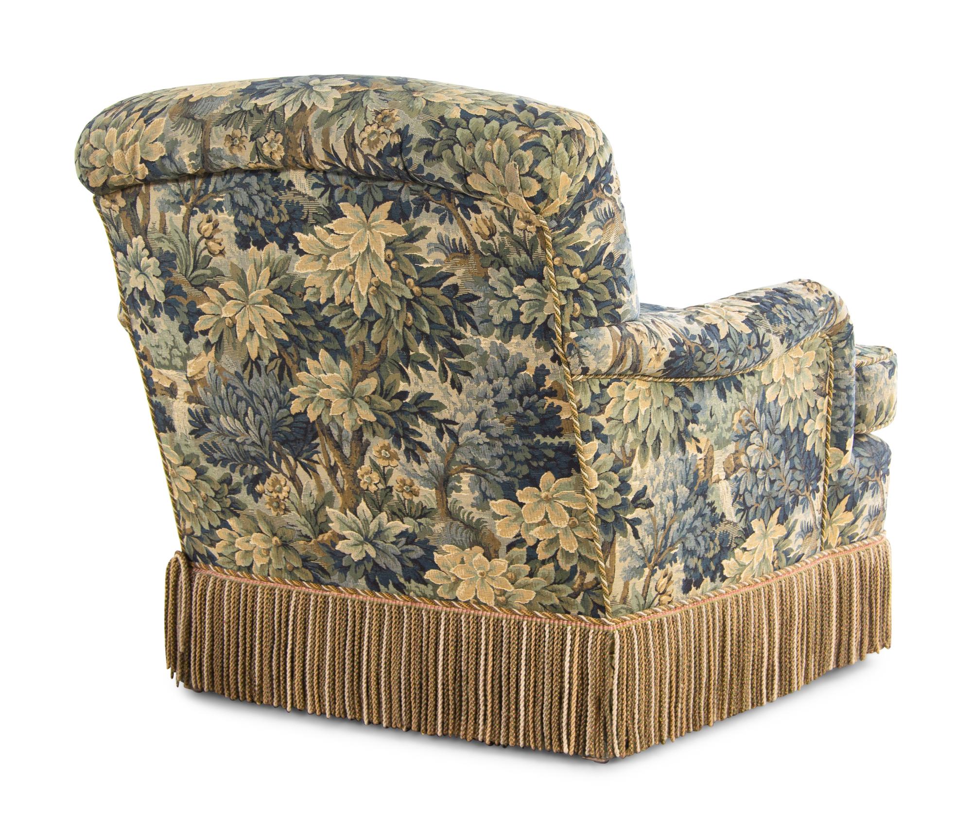 A Pair of Custom Armchairs with Verdure Upholstery and Bullion Fringe