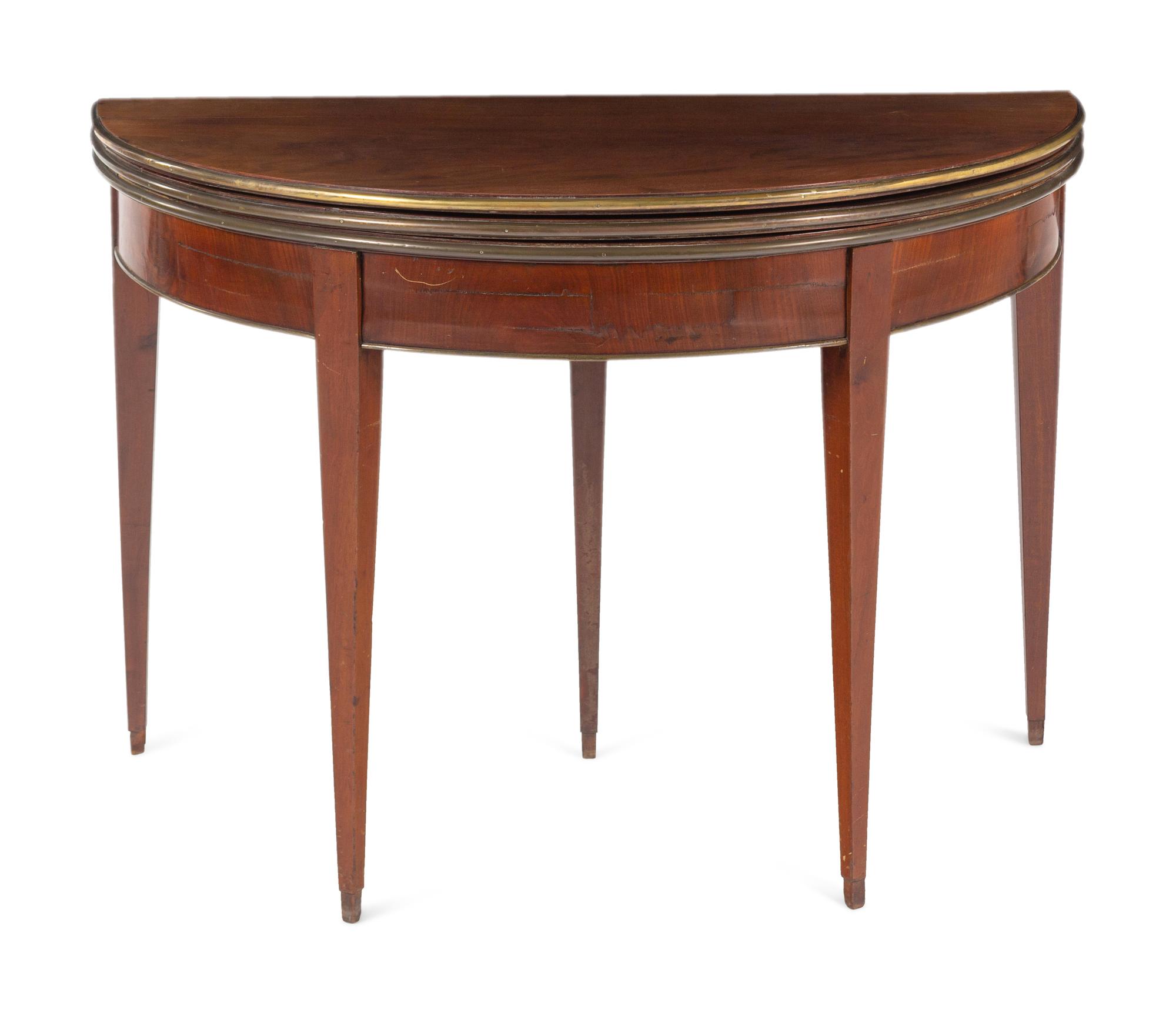 A Directoire Style Brass-Mounted Mahogany Flip-Top Table