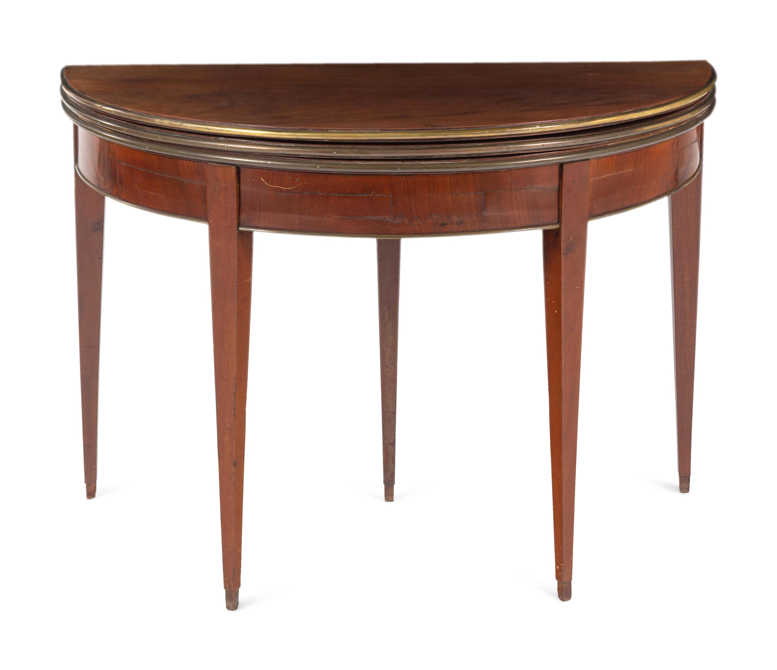A Directoire Style Brass-Mounted Mahogany Flip-Top Table