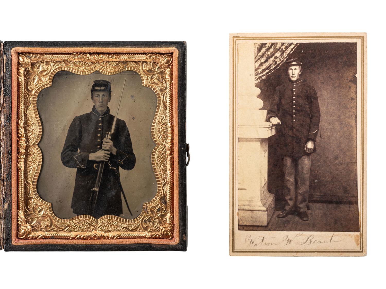 [CIVIL WAR]. Sixth plate tintype and CDV of Pvt. Watson W. Beach, 117th New York Infantry Regiment.