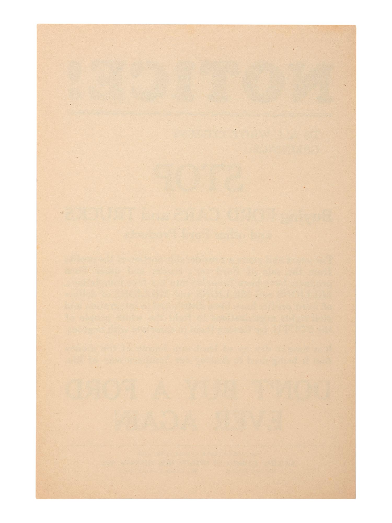 [SEGREGATION]. Notice! To All White Citizens Greetings: Stop Buying Ford Cars and Trucks and other Ford Products . New Orleans: Citizens' Council of Greater New Orleans, ca 1960s.