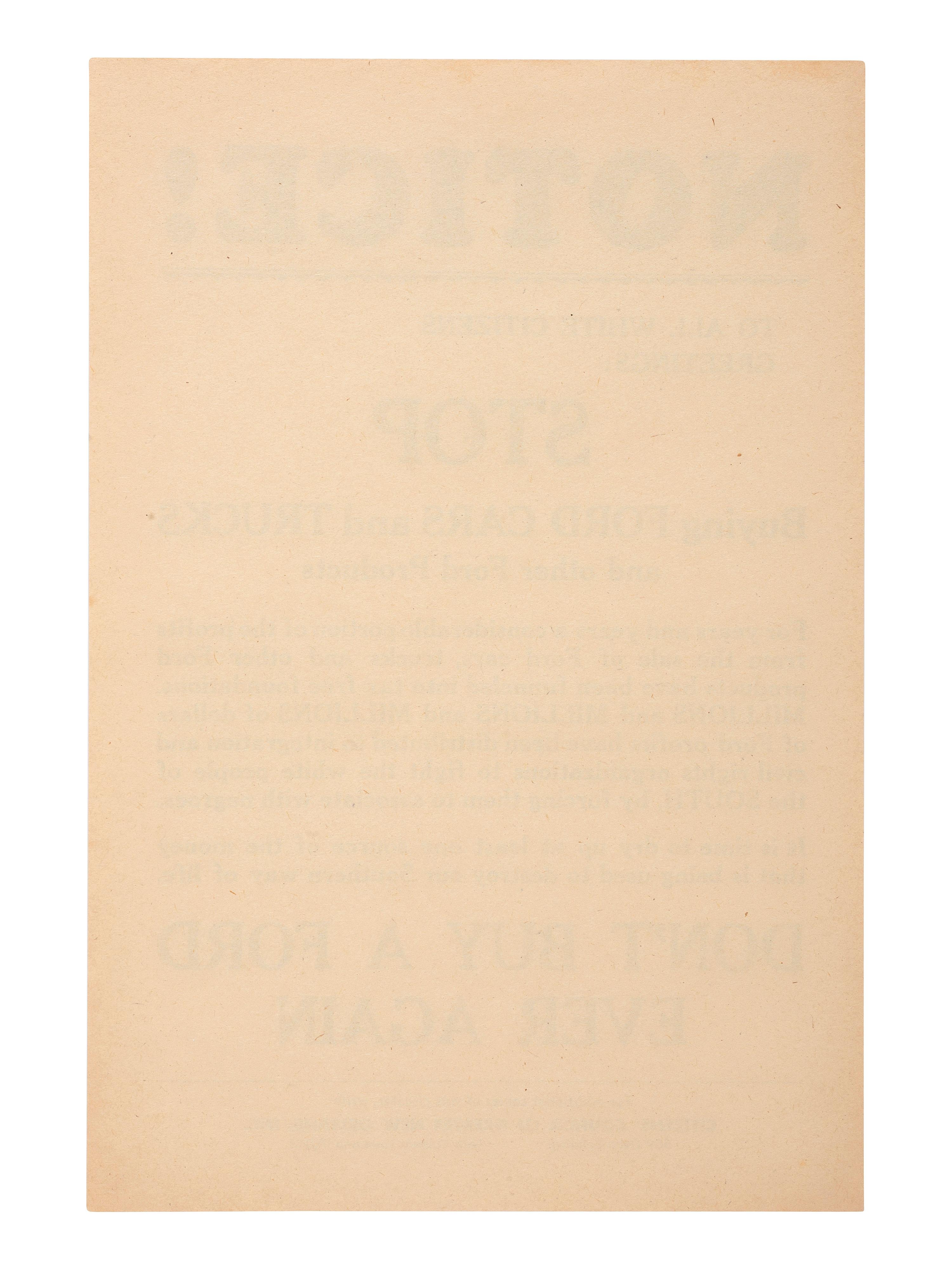 [SEGREGATION]. Notice! To All White Citizens Greetings: Stop Buying Ford Cars and Trucks and other Ford Products . New Orleans: Citizens' Council of Greater New Orleans, ca 1960s.