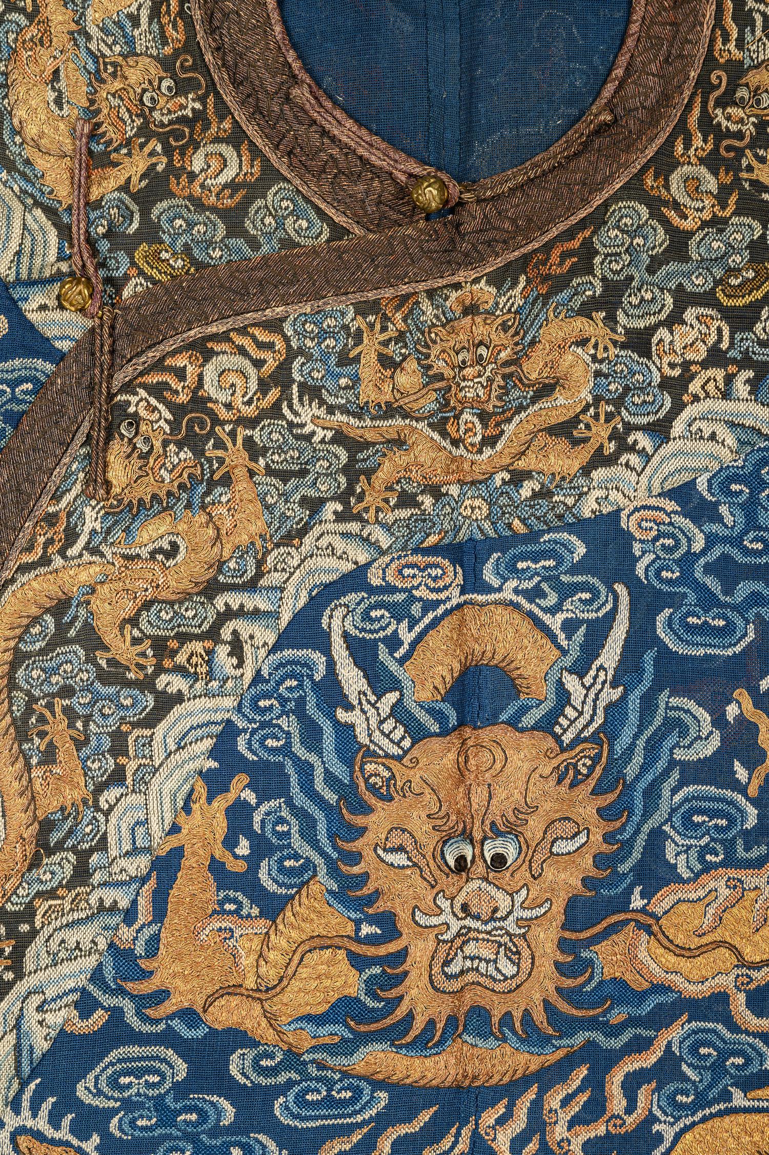 A Blue Ground Embroidered Silk Gauze Summer 'Dragon' Robe, Jifu