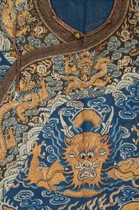 A Blue Ground Embroidered Silk Gauze Summer 'Dragon' Robe, Jifu