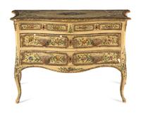 A Venetian Rococo Polychrome Decorated and Parcel-Gilt Commode
