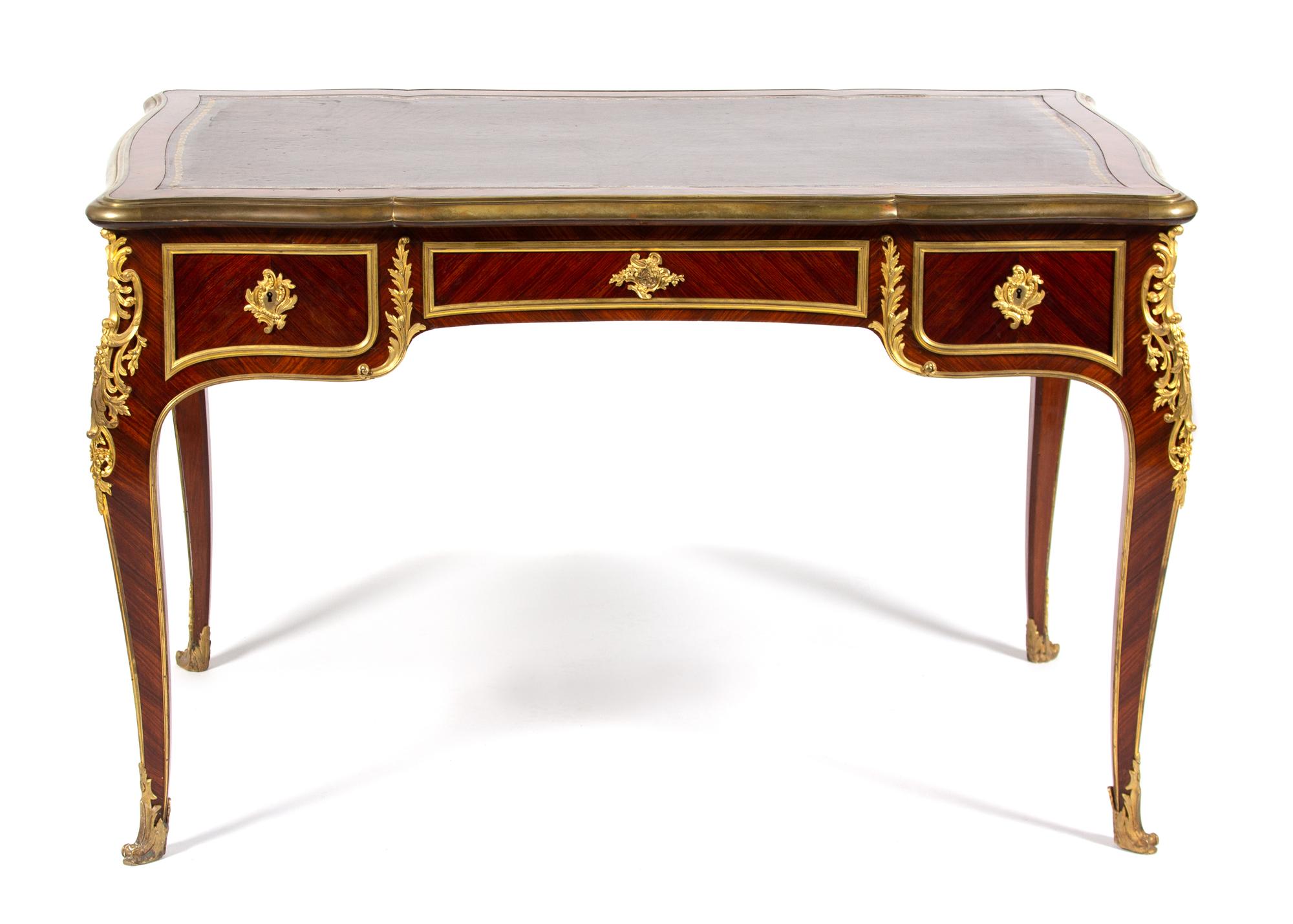 A Louis XV Style Gilt Bronze Mounted Petit Bureau de Dame Height 30 1/2 x width 47 x depth 29 1/2 inches. — LATE 19TH CENTURY