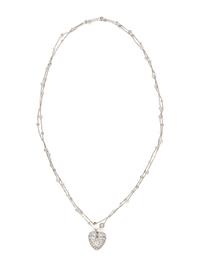 PLATINUM AND DIAMOND STATION CHAIN AND DIAMOND HEART PENDANT BROOCH