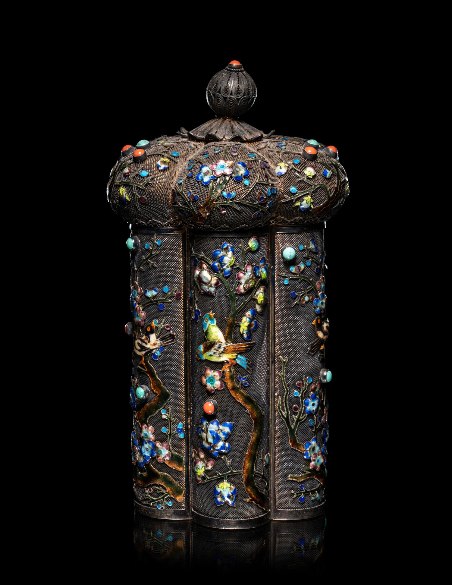 A Chinese Enameled on Silver Filigree Covered Box