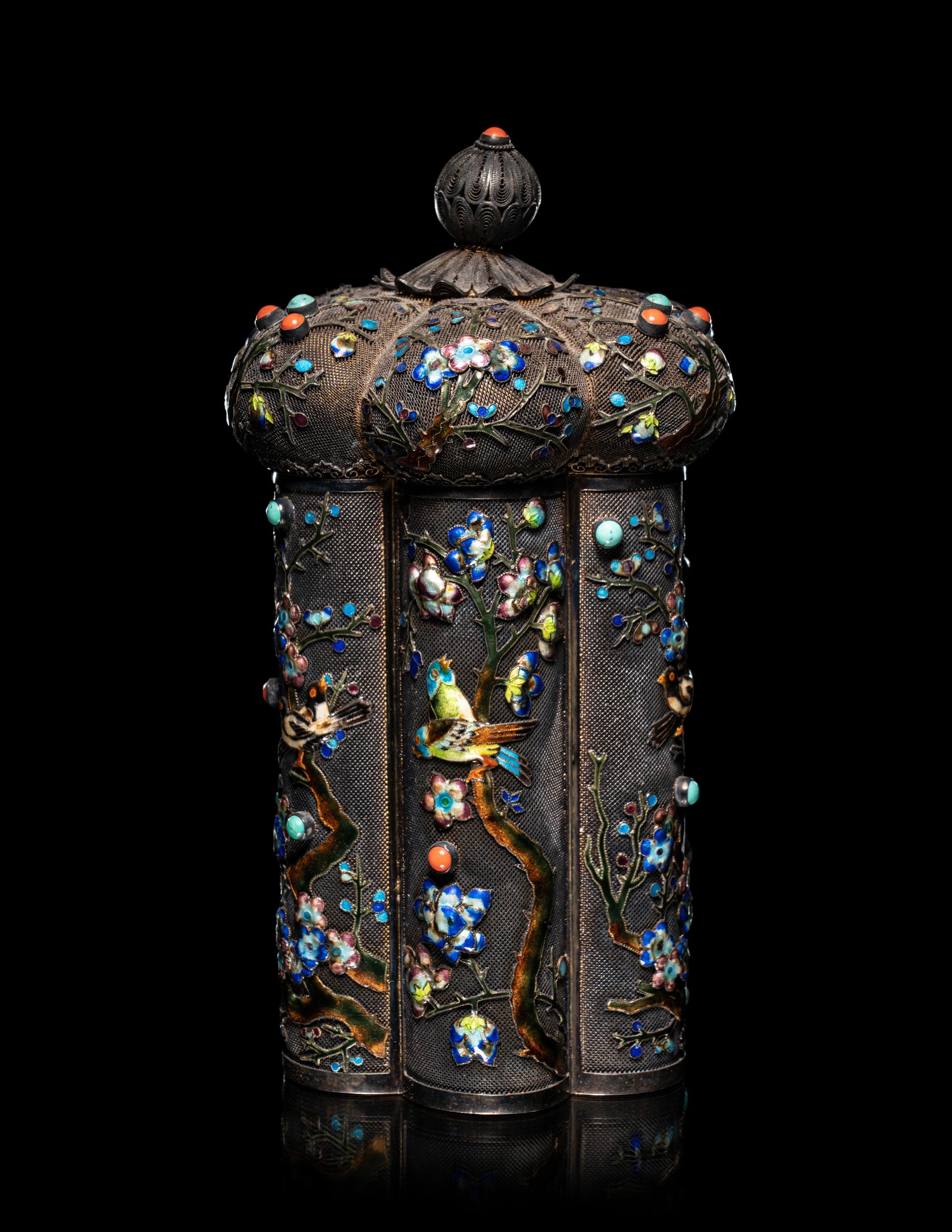 A Chinese Enameled on Silver Filigree Covered Box