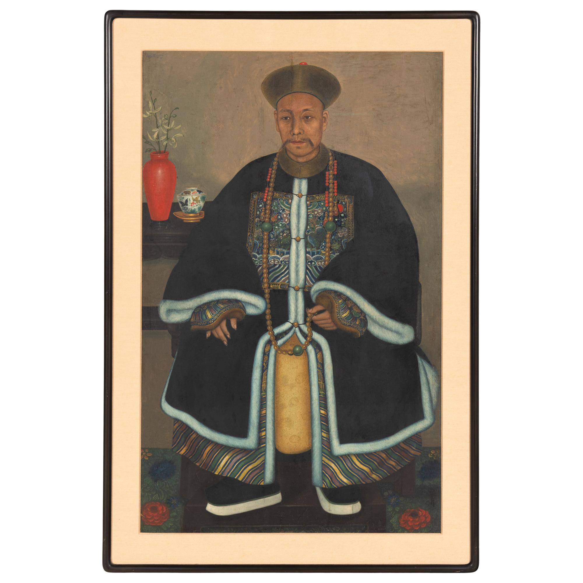 A Chinese Export Painting of a Military Official, 19th Century — 清晚期 油畫武官像