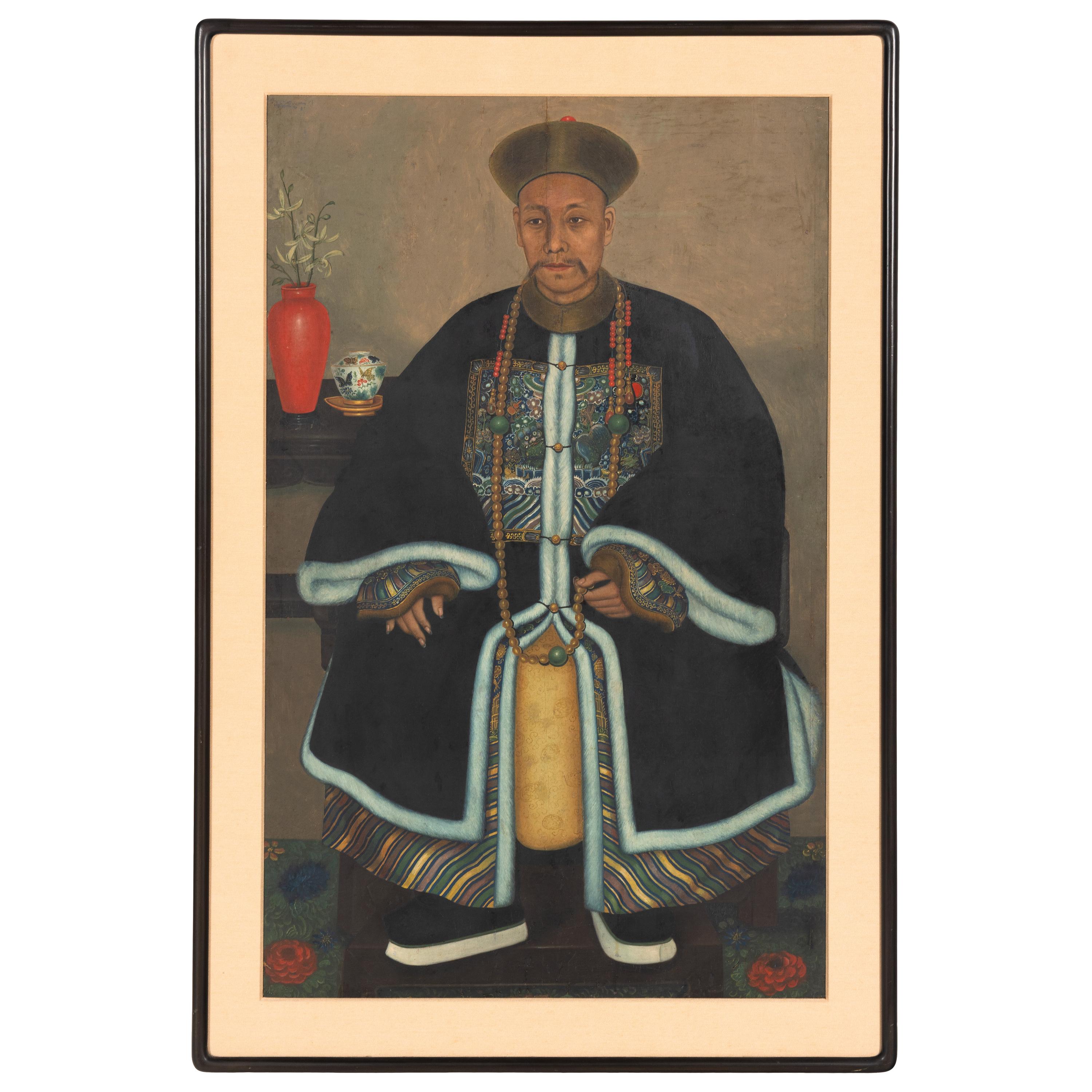 A Chinese Export Painting of a Military Official, 19th Century — 清晚期 油畫武官像