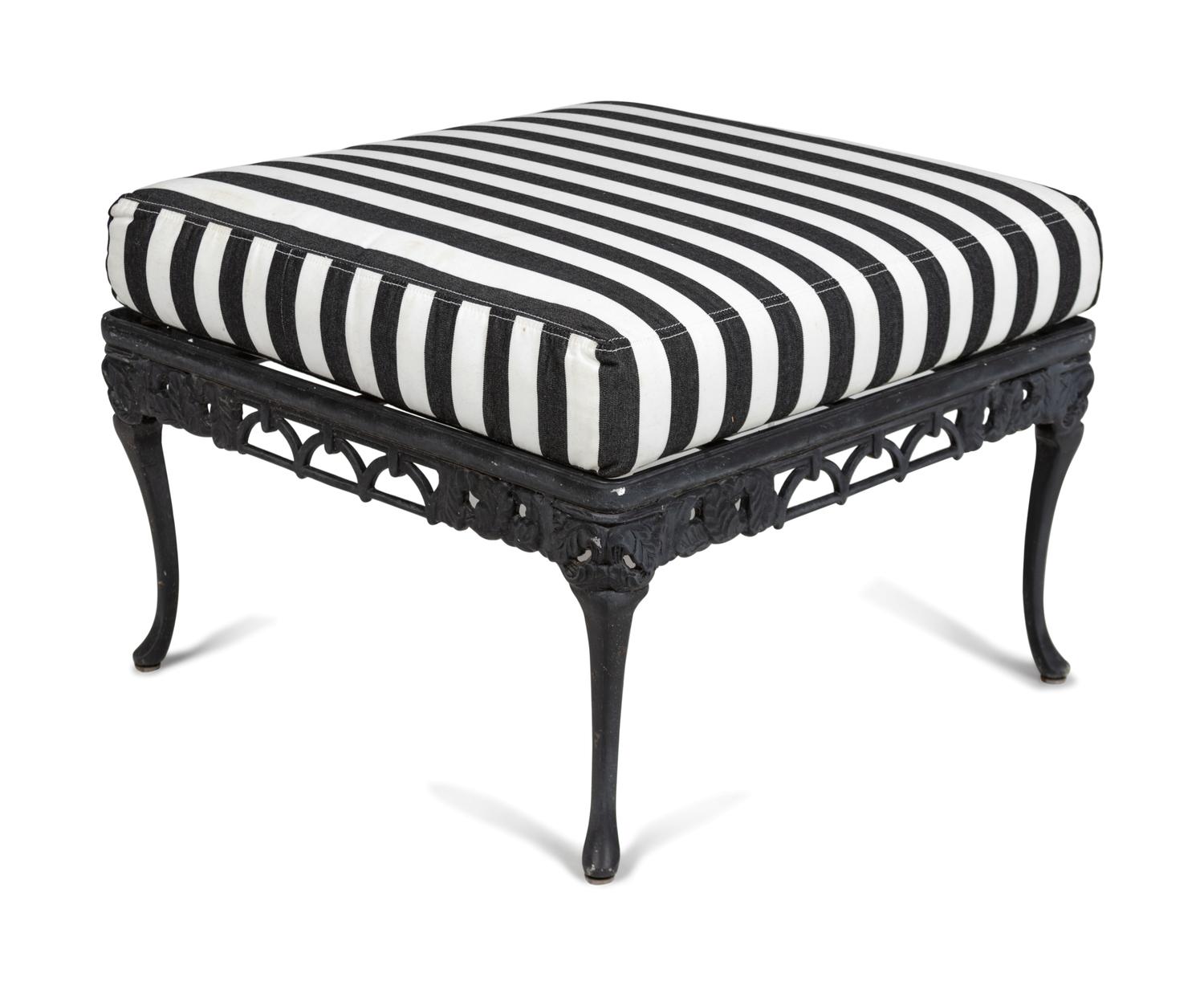 A Pair of Metal Garden Chairs and an Ottoman