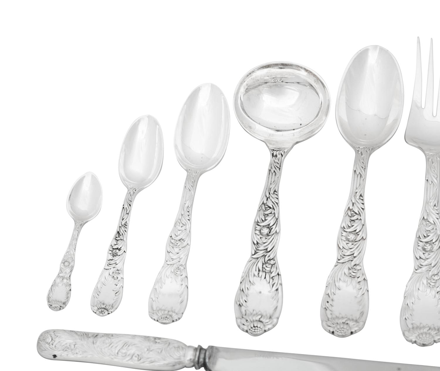 An Assembled Tiffany and Co. Chrysanthemum Silver Flatware Service