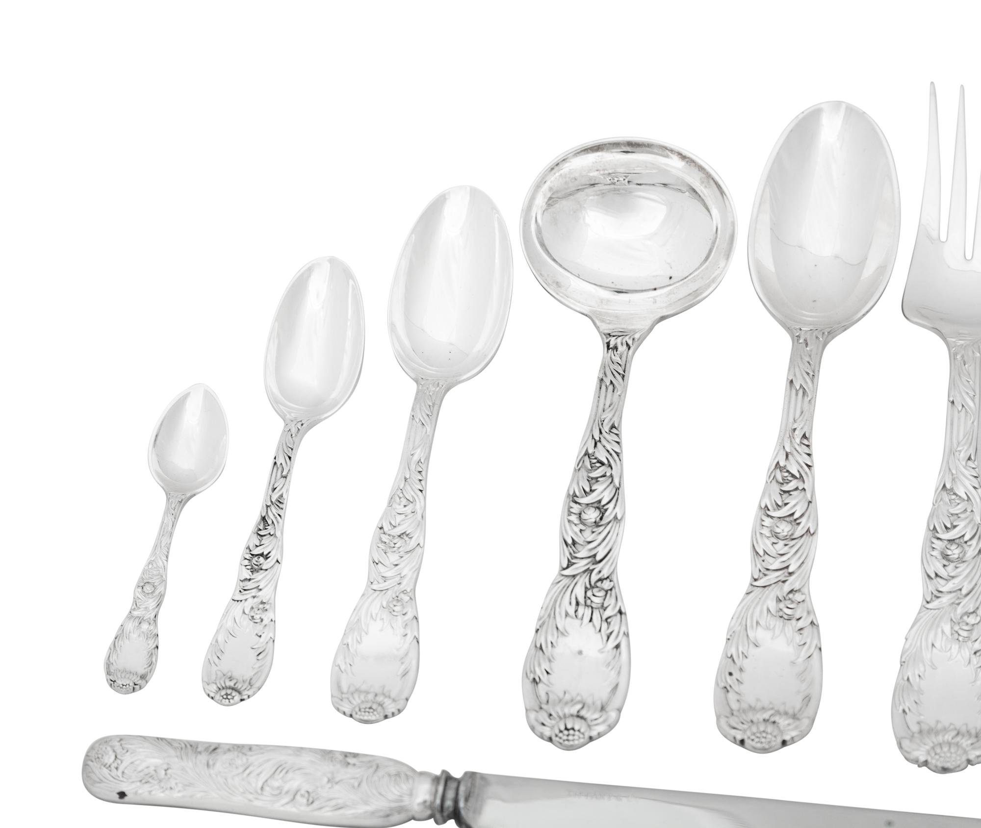 An Assembled Tiffany and Co. Chrysanthemum Silver Flatware Service