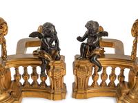 A Pair of French Gilt and Patinated Bronze Chenets
