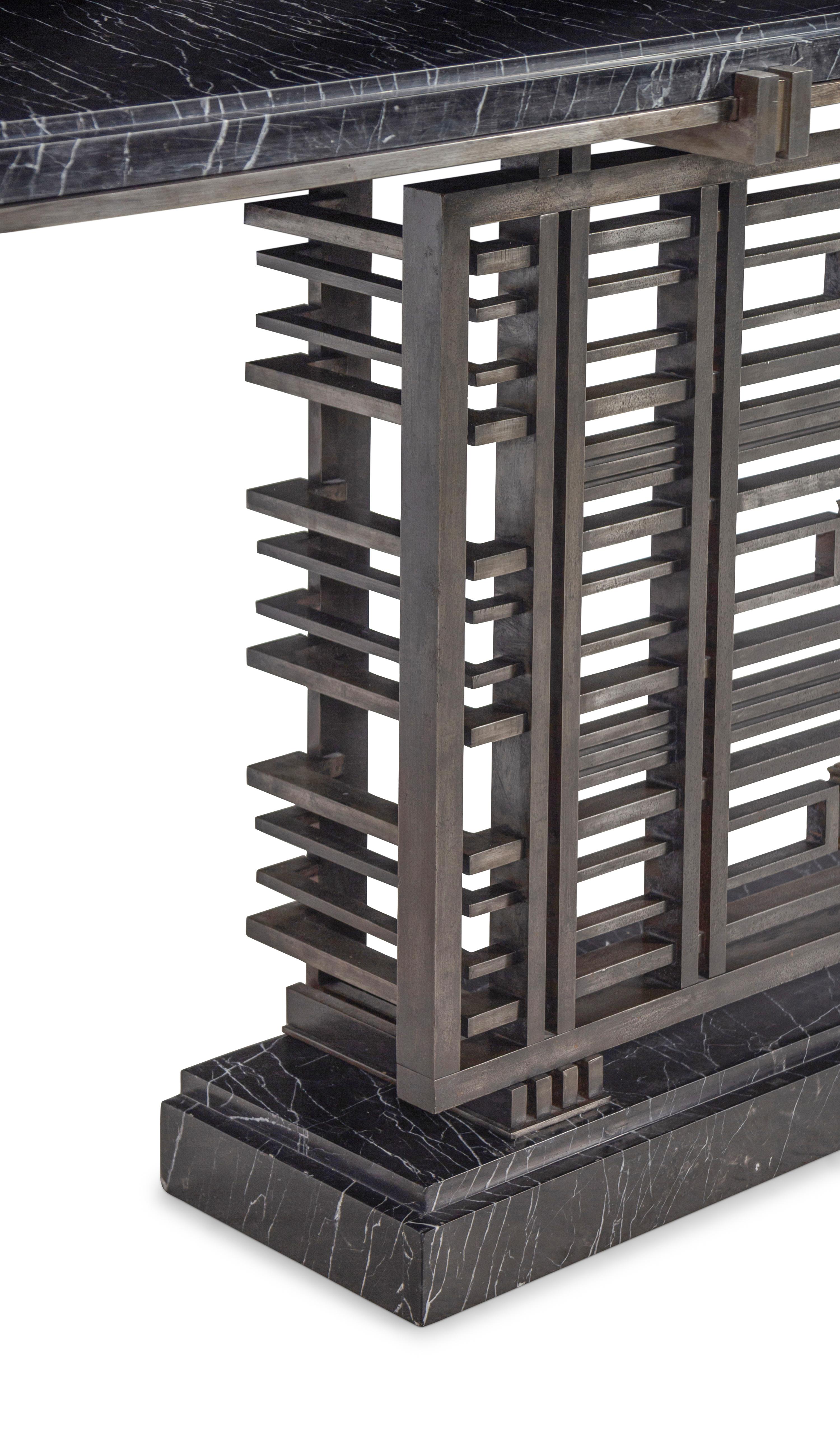 A French Steel and Marble Console Table