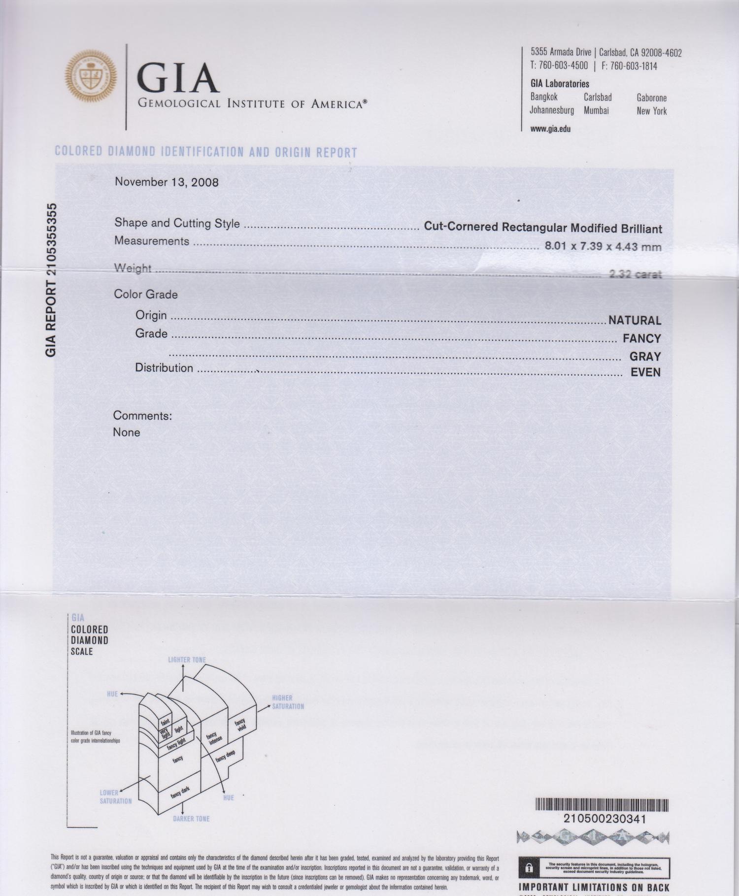 A 2.32 Carat Radiant Cut Fancy Gray Diamond,