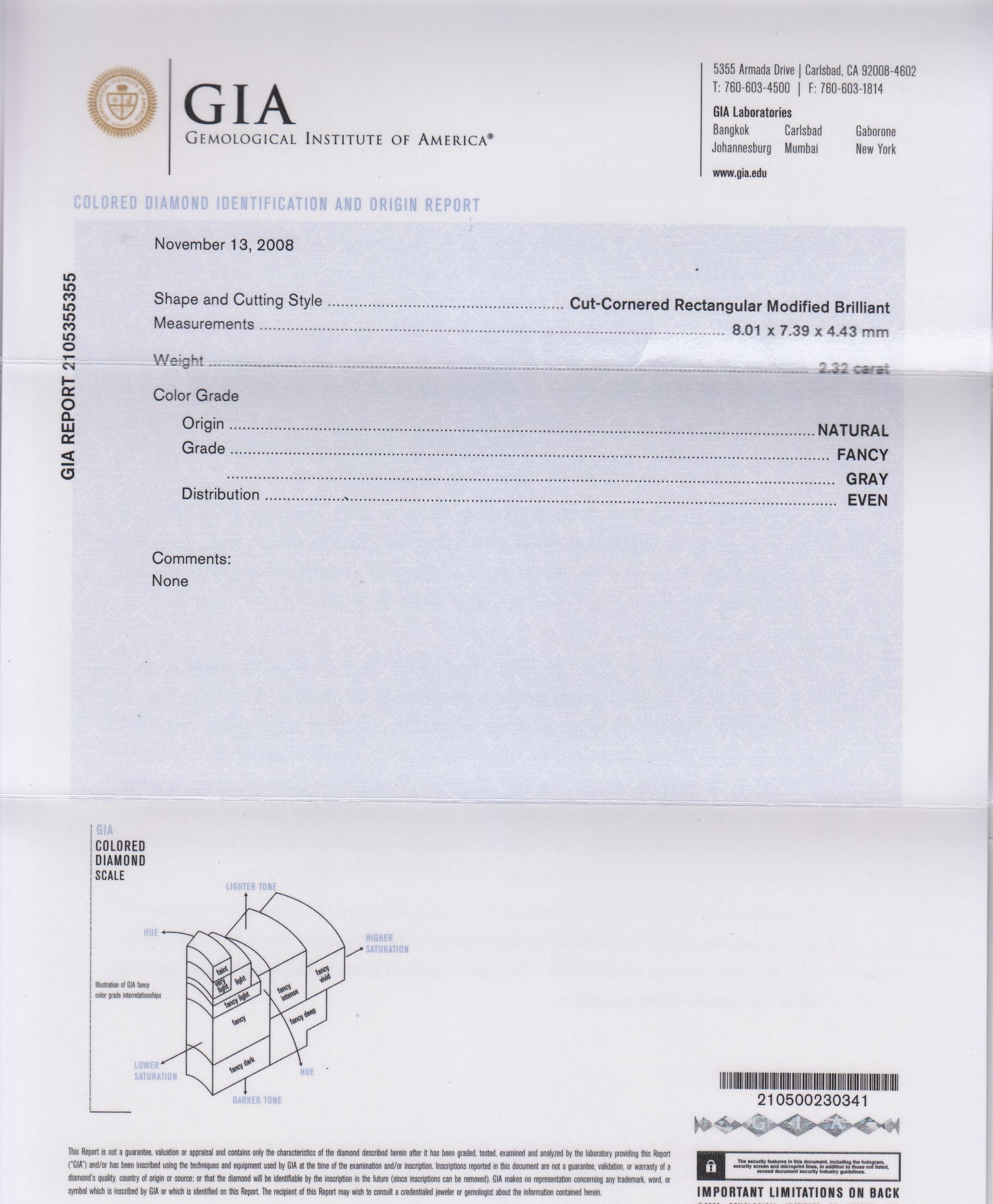 A 2.32 Carat Radiant Cut Fancy Gray Diamond,