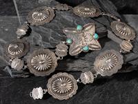 Silver Link Concha Belt, with Turquoise