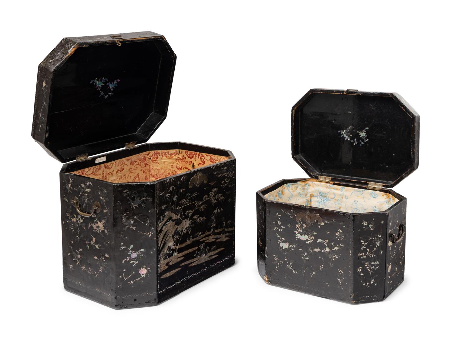 Two Korean Black Lacquer and Abalone-Inlaid Boxes