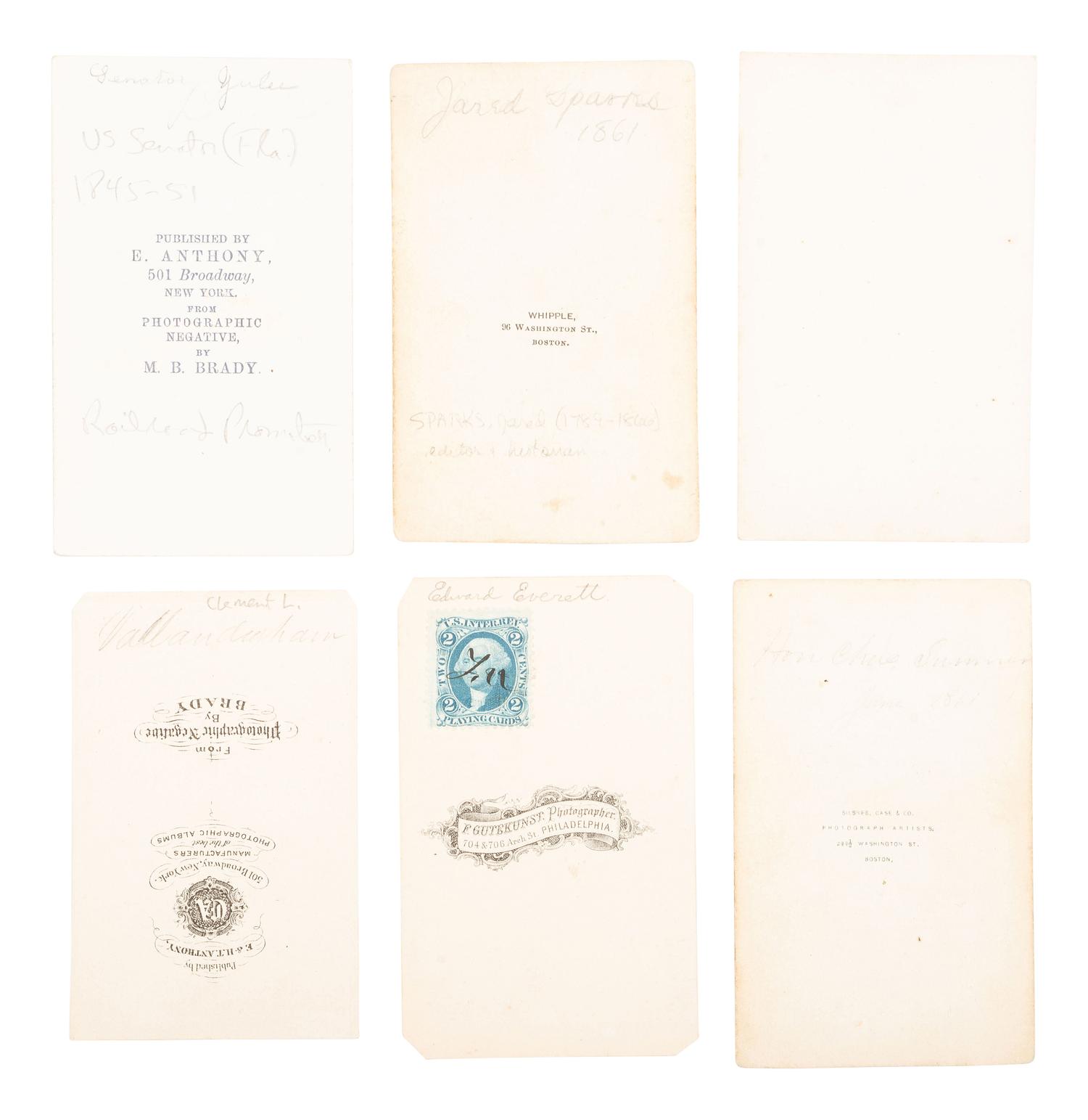 [EARLY PHOTOGRAPHY]. 12 CDVs of politicians, abolitionists, & other figures, incl. Cyrus W. Field.
